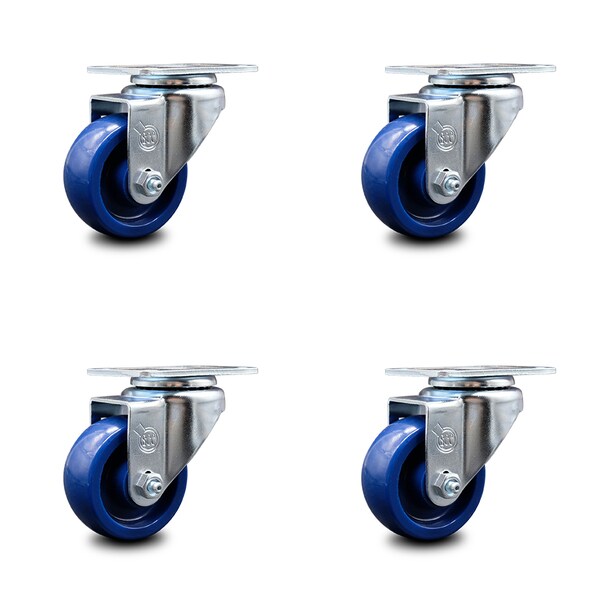 3.5 Inch Solid Polyurethane Wheel Swivel Top Plate Caster Set